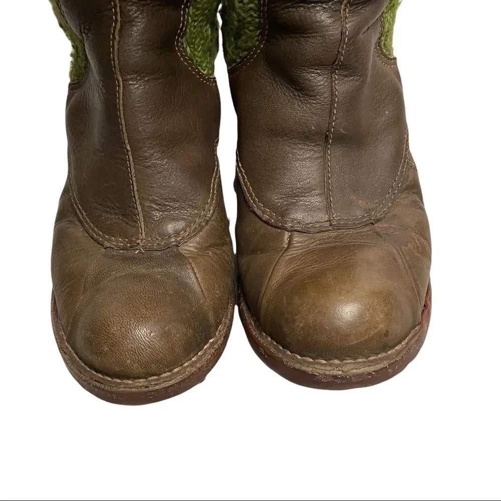 EL NATURALISTA Wool Slouchy Sock Winter Leather Boots Heel Brown Green 40